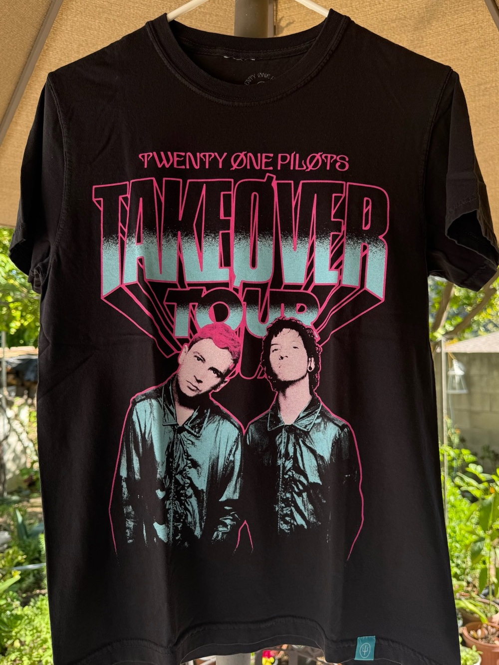 Twenty One Pilots Black 'Takeover Tour' Short Sleeve Tee - Pink/Teal Graphic